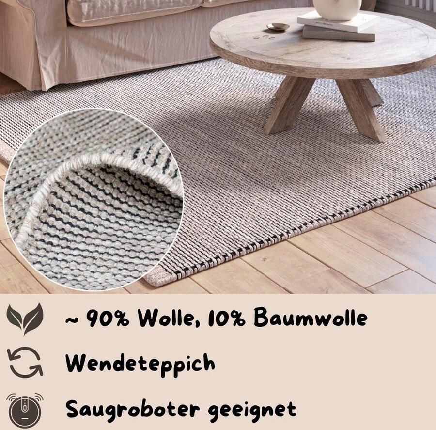 My home Wollen kleed Odenne handgeweven omkeerbare tapijt gemêleerd uiterlijk 100% wol woonkamer - Foto 7