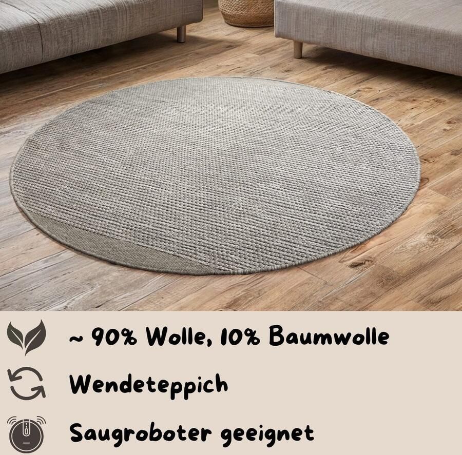 My home Wollen kleed Odenne handgeweven omkeerbare tapijt gemêleerd uiterlijk 100% wol woonkamer - Foto 7