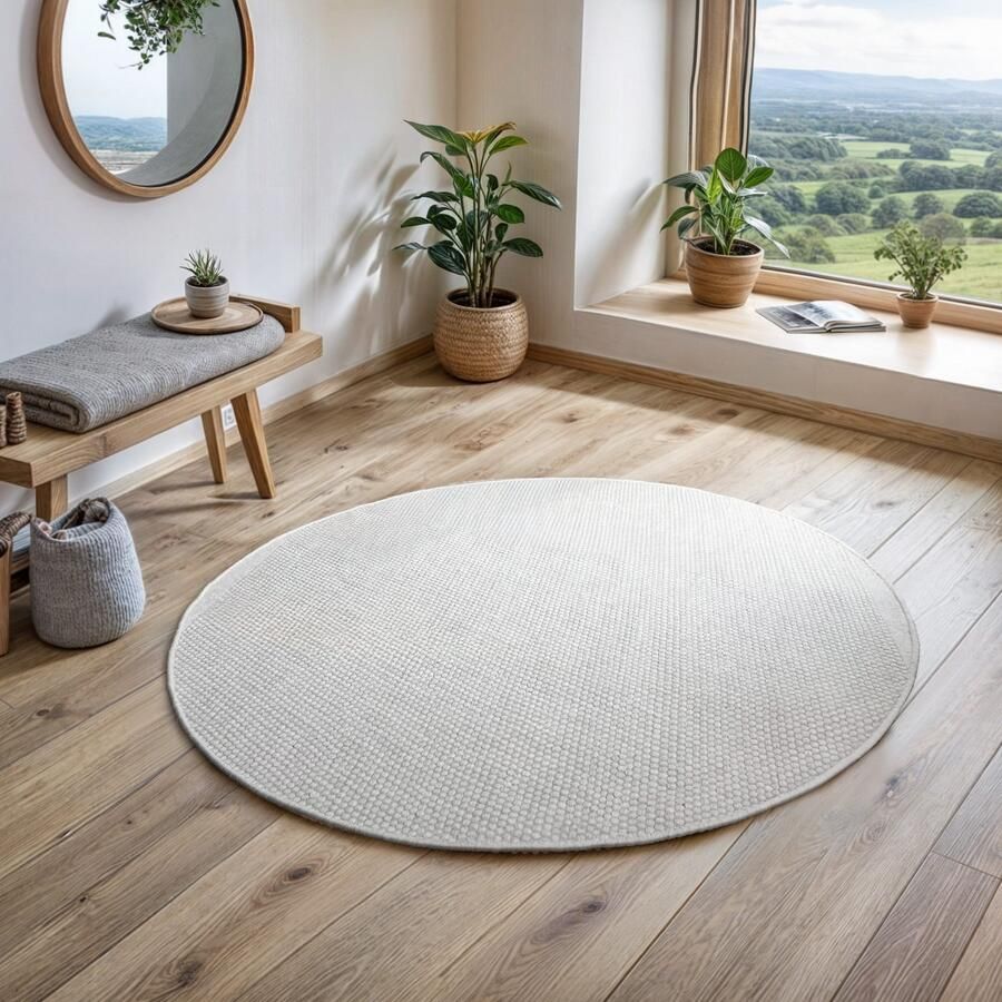 My home Wollen kleed Wolldroom puur Omkeerbaar tapijt handgeweven uni-kleuren 100% wol woonkamer - Foto 7