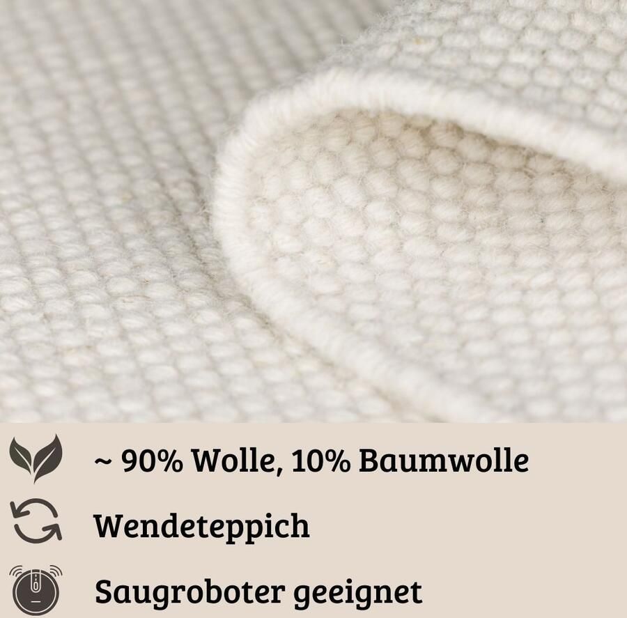 My home Wollen kleed Wolldroom puur Omkeerbaar tapijt handgeweven uni-kleuren 100% wol woonkamer - Foto 6