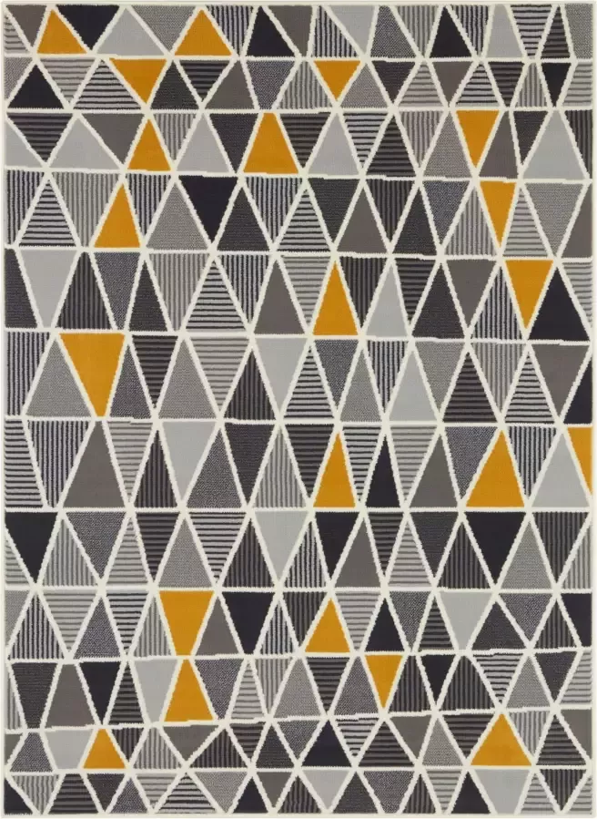 Tapeso Vloerkleed triangle design grijs okergeel 160x220 cm