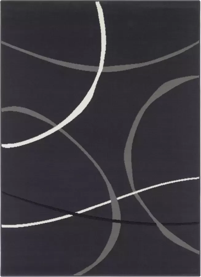Tapeso Vloerkleed retro Abstract Circles donkergrijs 120x160 cm - Foto 1