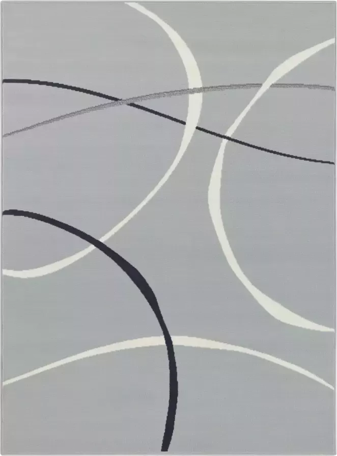 Tapeso Vloerkleed retro Abstract Circles lichtgrijs 80x150 cm - Foto 1