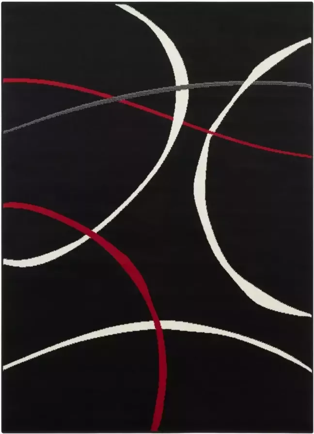 Tapeso Vloerkleed retro Abstract Circles zwart rood 120x160 cm