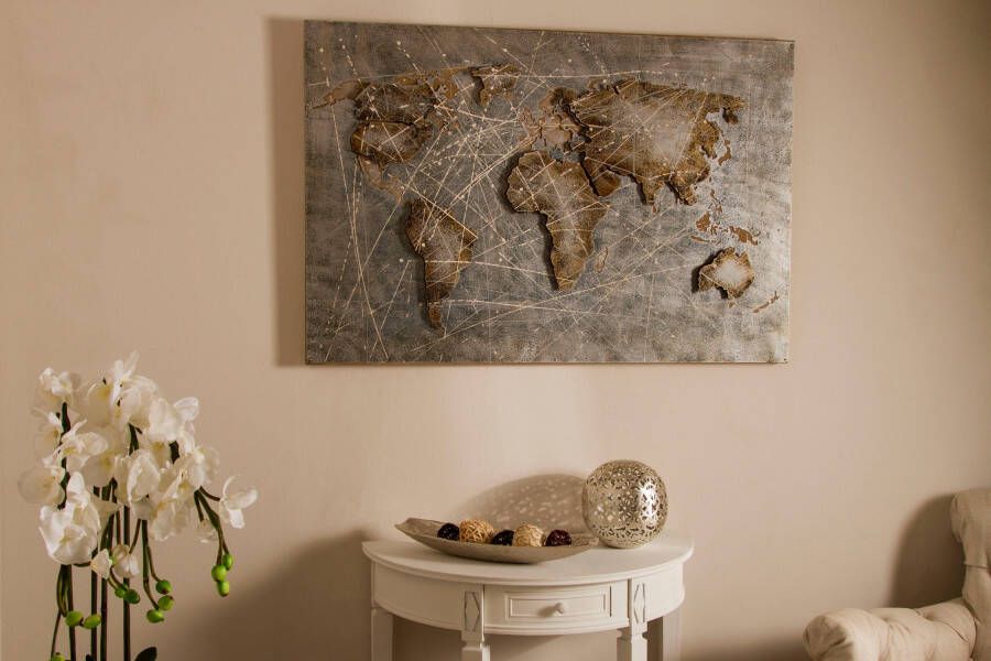 Myflair Möbel & Accessoires Artprint op linnen Canvas "Earth" met metaal motief wereldkaart 120x80 cm woonkamer - Foto 5