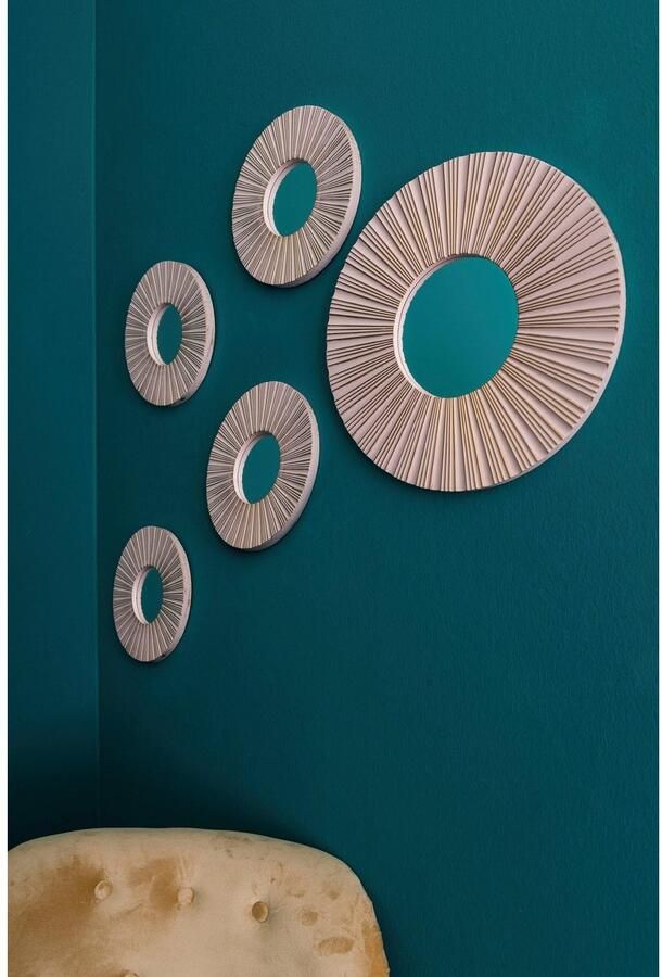 Myflair Möbel & Accessoires Sierspiegel 5-delige wanddecoratieset Wandspiegel wanddecoratie rond 1x ø 40 cm & 4x ø 25 cm woonkamer (set 5 stuks)