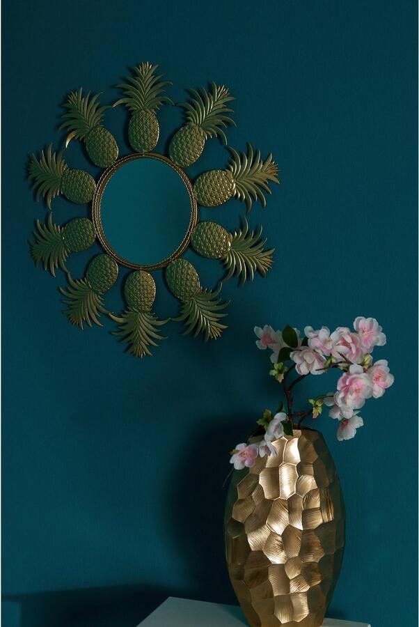 Myflair Möbel & Accessoires Sierspiegel Annama Wandspiegel goudkleur landhuis rond frame van metaal bloemmodel (1 stuk) - Foto 3