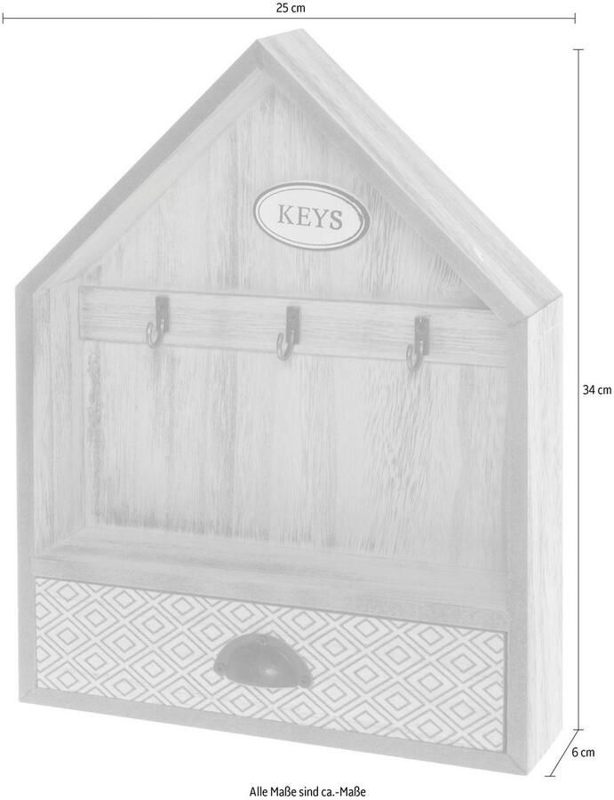 Myflair Möbel & Accessoires Sleutelkastje Sylke Sleutelbord huisvorm met 3 haken & lade - Foto 2