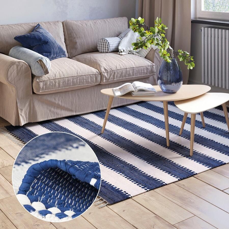 Myflair Möbel & Accessoires Vloerkleed Karim Handgeweven tapijt gestreept 90% katoen handgeweven met franjes - Foto 4