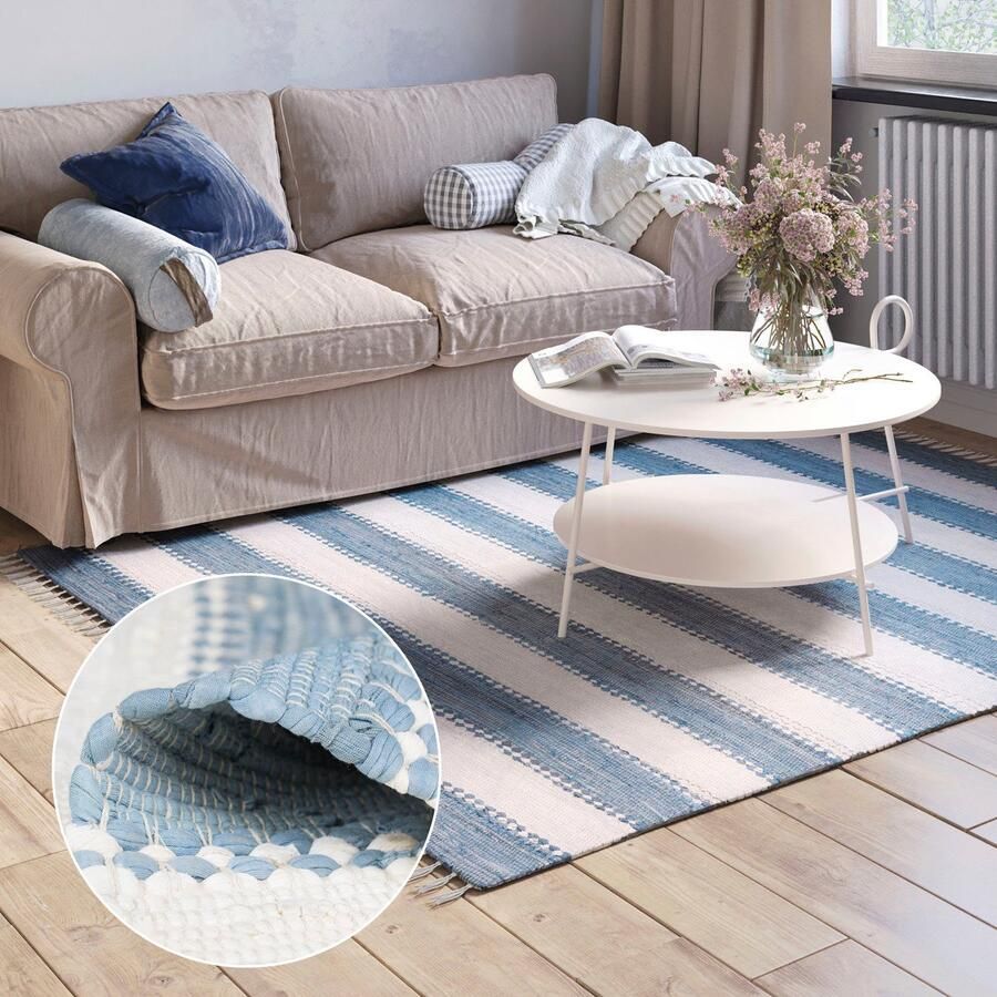 Myflair Möbel & Accessoires Vloerkleed Karim Handgeweven tapijt gestreept 90% katoen handgeweven met franjes - Foto 3