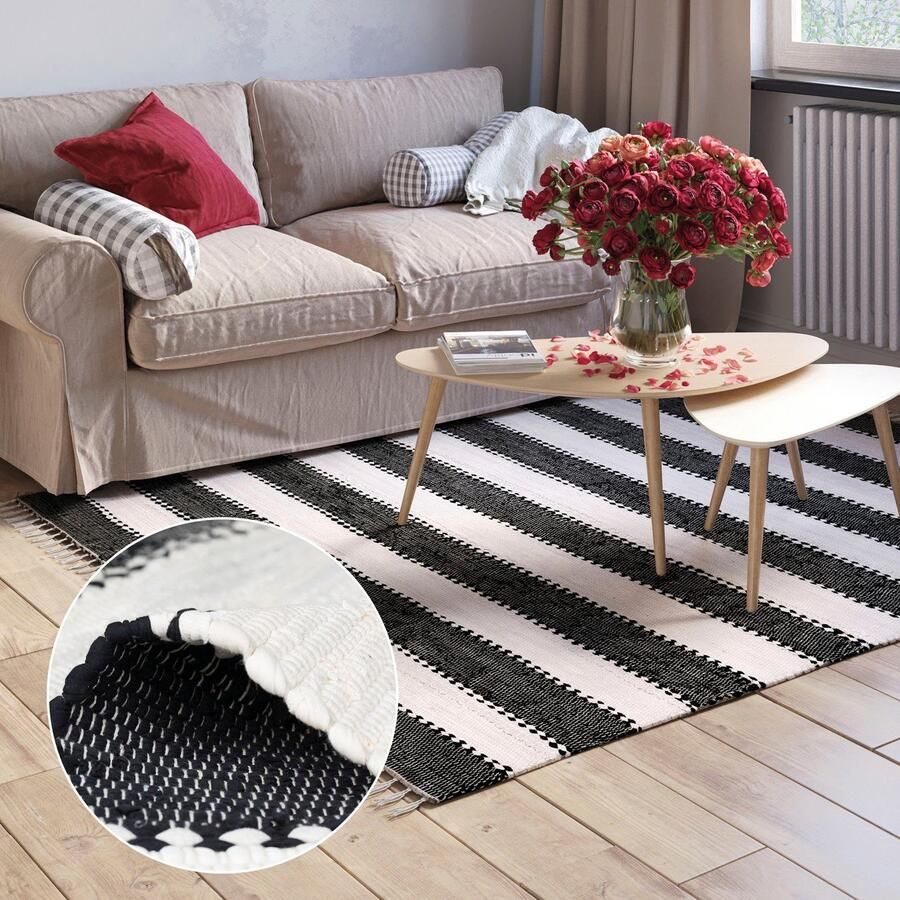 Myflair Möbel & Accessoires Vloerkleed Karim Handgeweven tapijt gestreept 90% katoen handgeweven met franjes - Foto 4