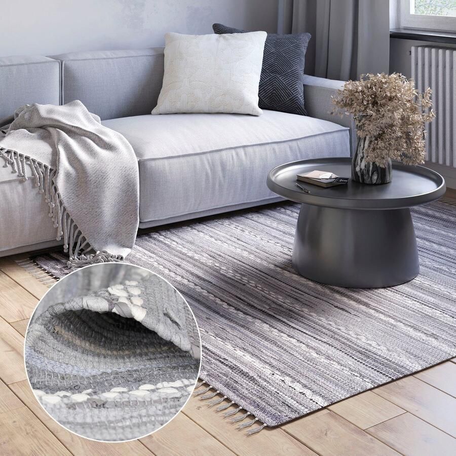 Myflair Möbel & Accessoires Vloerkleed Sharon Vlakweefsel vlekken 90% katoen handgeweven met franjes