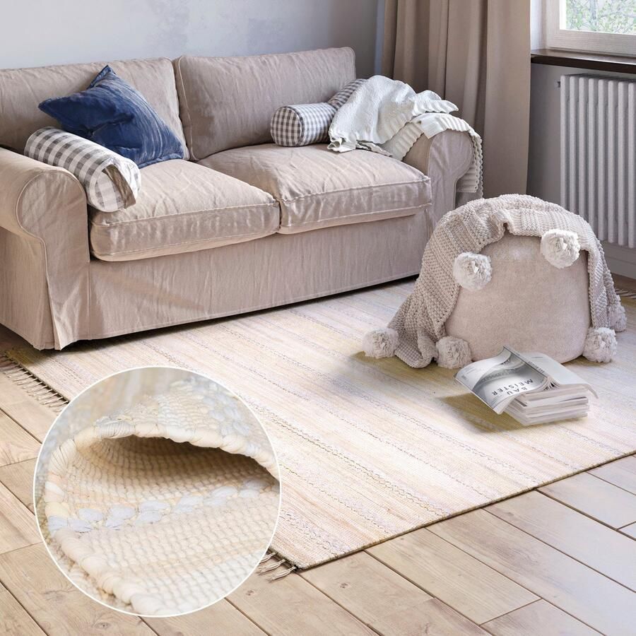 Myflair Möbel & Accessoires Vloerkleed Sharon Vlakweefsel vlekken 90% katoen handgeweven met franjes - Foto 7
