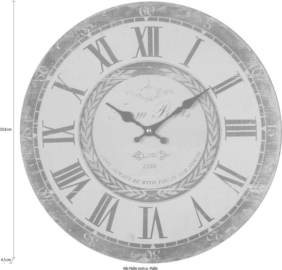 Myflair Möbel & Accessoires Wandklok "Love" rond ø 33 8 cm romeinse cijfers decoratief in keuken & woonkamer (1-delig)
