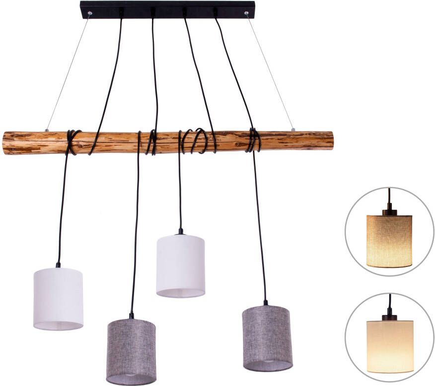 Näve Hanglamp Malta Textielschaal wit natuurgrijs frame metaal cederhout 4x E27 (1 stuk) - Foto 4