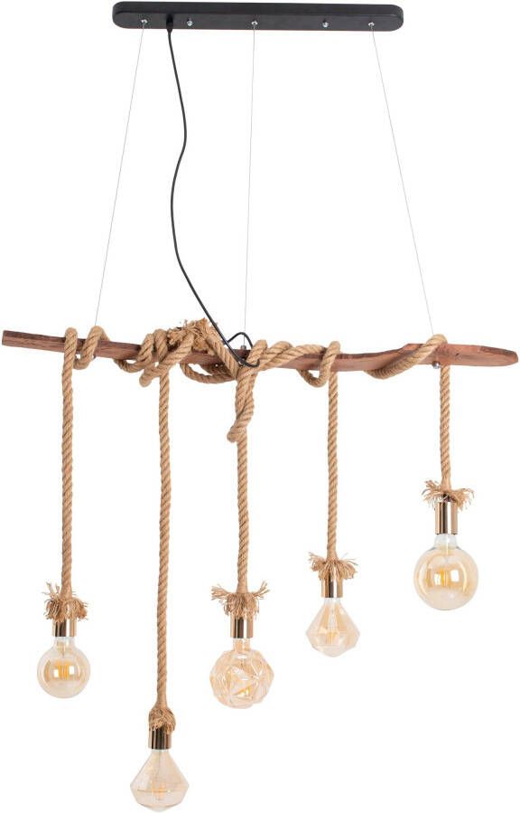 Näve Hanglamp Rope Aan de schroeven in hoogte verstelbaar hout metaal kunststof jutetouw (1 stuk) - Foto 3