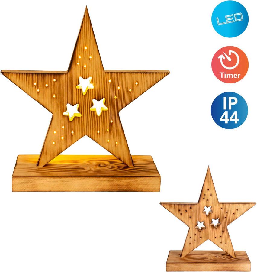 Näve Decoratief ledobject Houten ster met ledverlichting h: 29 cm kerstversiering (1 stuk)
