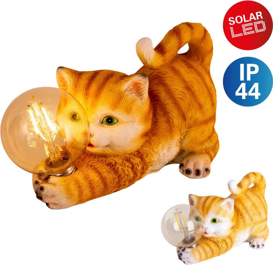 Näve Led-solarlamp Kat leuke gestreepte kat met verlichte bol en warmwit licht (1 stuk) - Foto 4