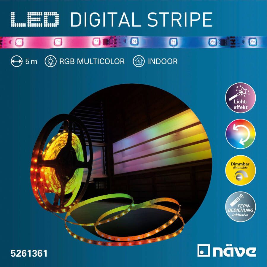 Näve Led-strepen Stripe LED strip RGB 5m infrarood afstandsbediening IP20 dimbaar 19W (1 stuk) - Foto 9