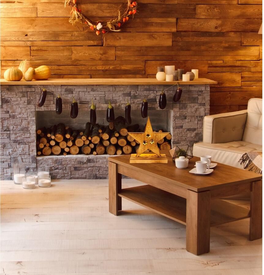 Näve Decoratief ledobject Houten ster met ledverlichting h: 29 cm kerstversiering (1 stuk)