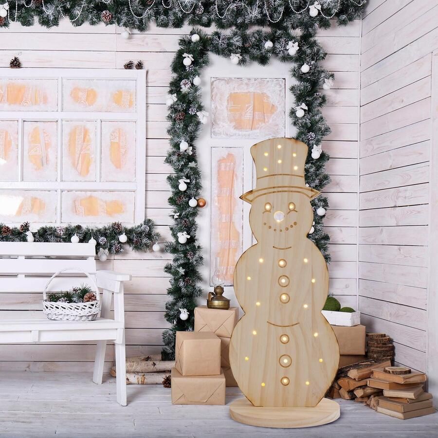 Näve Decoratief ledobject Snowy kerstdecoratie van hout Sneeuwman van hout incl. timer hoogte ca. 80 cm op batterijen (1 stuk) - Foto 2