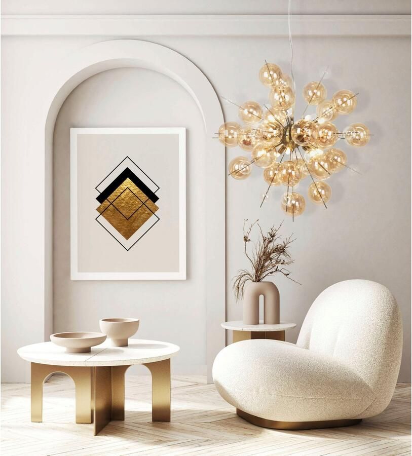 Näve Hanglamp Explosie amberkleurige transparante glazen bollen voor 10 x g9 fitting ø 65 cm (1 stuk)