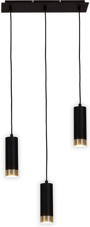Näve Hanglamp Fridu van matzwart ijzer met goudkleurige randen lengte 48 cm voor 3x gu10 (1 stuk)