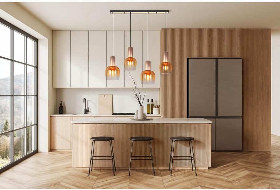 Näve Hanglamp Funda 5-lamps iriserende glazen frame messingkleurig warmwit licht (1 stuk) - Foto 2