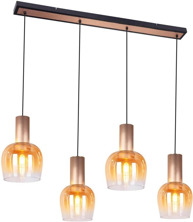 Näve Hanglamp Funda 5-lamps iriserende glazen frame messingkleurig warmwit licht (1 stuk)