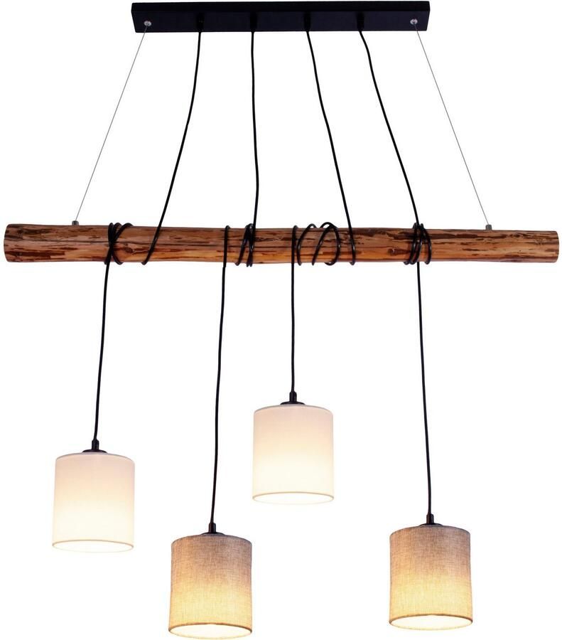 Näve Hanglamp Malta Textielschaal wit natuurgrijs frame metaal cederhout 4x E27 (1 stuk) - Foto 2