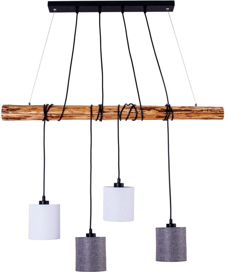 Näve Hanglamp Malta Textielschaal wit natuurgrijs frame metaal cederhout 4x E27 (1 stuk) - Foto 3