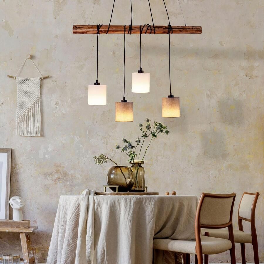 Näve Hanglamp Malta Textielschaal wit natuurgrijs frame metaal cederhout 4x E27 (1 stuk) - Foto 2