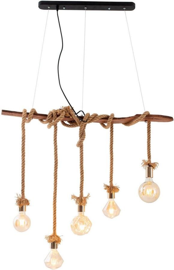 Näve Hanglamp Rope Aan de schroeven in hoogte verstelbaar hout metaal kunststof jutetouw (1 stuk) - Foto 2