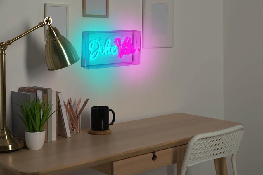 Näve Led-decoratieve verlichting DOLCE VITA Opschrift verlicht blauw rood tafel- wandfunctie transparant USB (1 stuk) - Foto 6