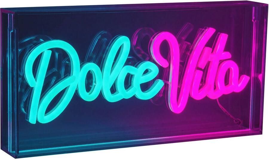 Näve Led-decoratieve verlichting DOLCE VITA Opschrift verlicht blauw rood tafel- wandfunctie transparant USB (1 stuk) - Foto 4