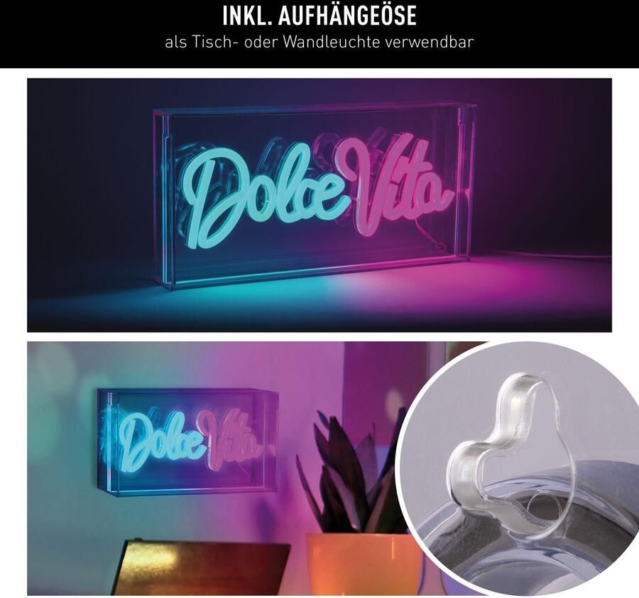 Näve Led-decoratieve verlichting DOLCE VITA Opschrift verlicht blauw rood tafel- wandfunctie transparant USB (1 stuk)
