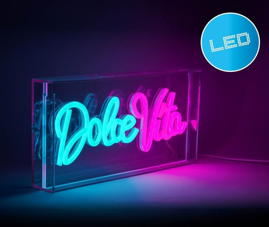 Näve Led-decoratieve verlichting DOLCE VITA Opschrift verlicht blauw rood tafel- wandfunctie transparant USB (1 stuk) - Foto 2