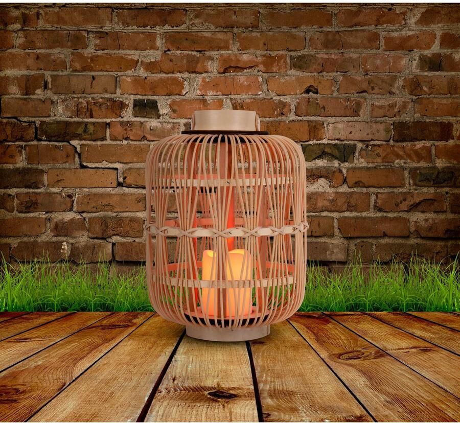 Näve Led-decoratieve verlichting Korbinian Rattankorf naturel met handvat incl. 1x LED-kaars warm wit timer IP20 (1 stuk) - Foto 2