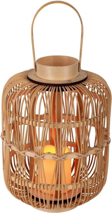 Näve Led-decoratieve verlichting Korbinian Rattankorf naturel met handvat incl. 1x LED-kaars warm wit timer IP20 (1 stuk) - Foto 6