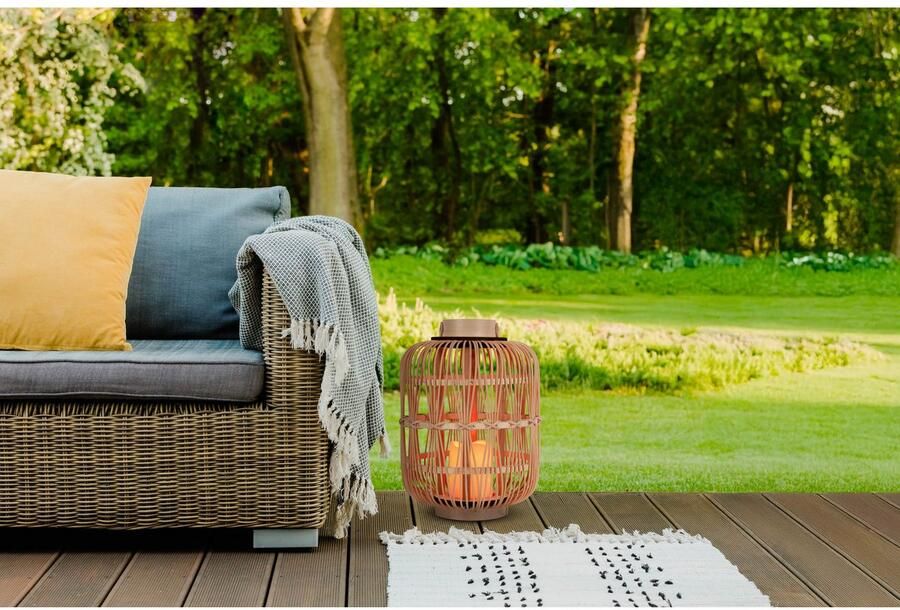 Näve Led-decoratieve verlichting Korbinian Rattankorf naturel met handvat incl. 1x LED-kaars warm wit timer IP20 (1 stuk) - Foto 5