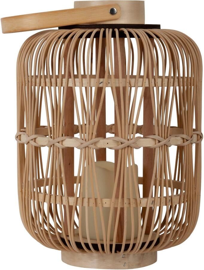 Näve Led-decoratieve verlichting Korbinian Rattankorf naturel met handvat incl. 1x LED-kaars warm wit timer IP20 (1 stuk) - Foto 3