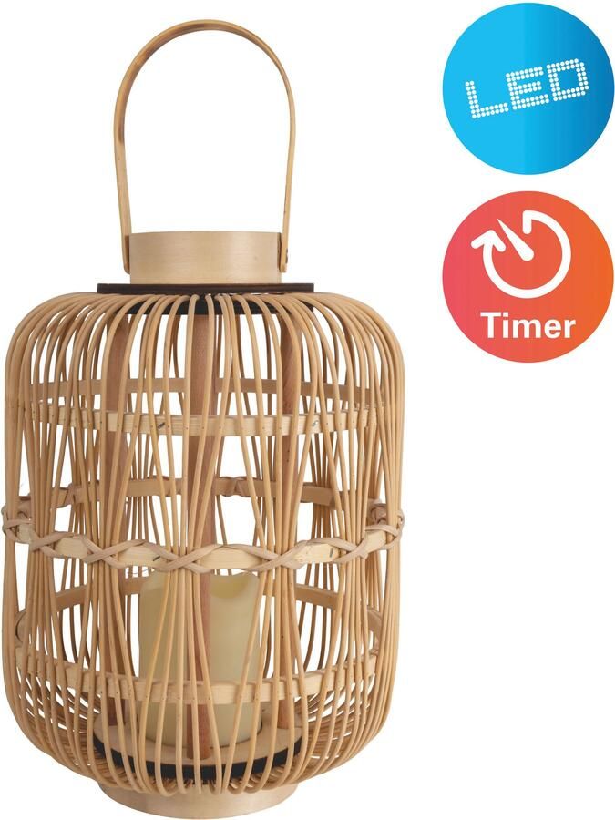 Näve Led-decoratieve verlichting Korbinian Rattankorf naturel met handvat incl. 1x LED-kaars warm wit timer IP20 (1 stuk) - Foto 10