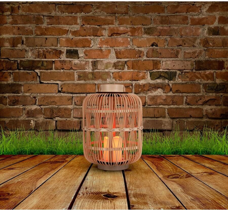 Näve Led-decoratieve verlichting Korbinian Rattankorf naturel met handvat incl. 1x LED-kaars warm wit timer IP20 (1 stuk) - Foto 4