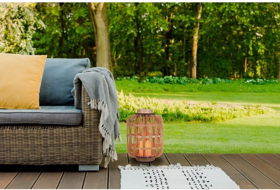 Näve Led-decoratieve verlichting Korbinian Rattankorf naturel met handvat incl. 1x LED-kaars warm wit timer IP20 (1 stuk) - Foto 7