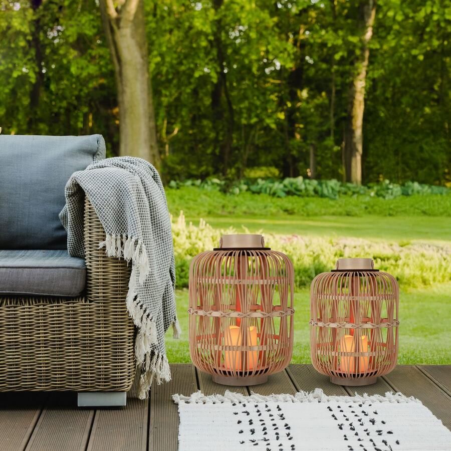 Näve Led-decoratieve verlichting Korbinian Rattankorf naturel met handvat incl. 1x LED-kaars warm wit timer IP20 (1 stuk)