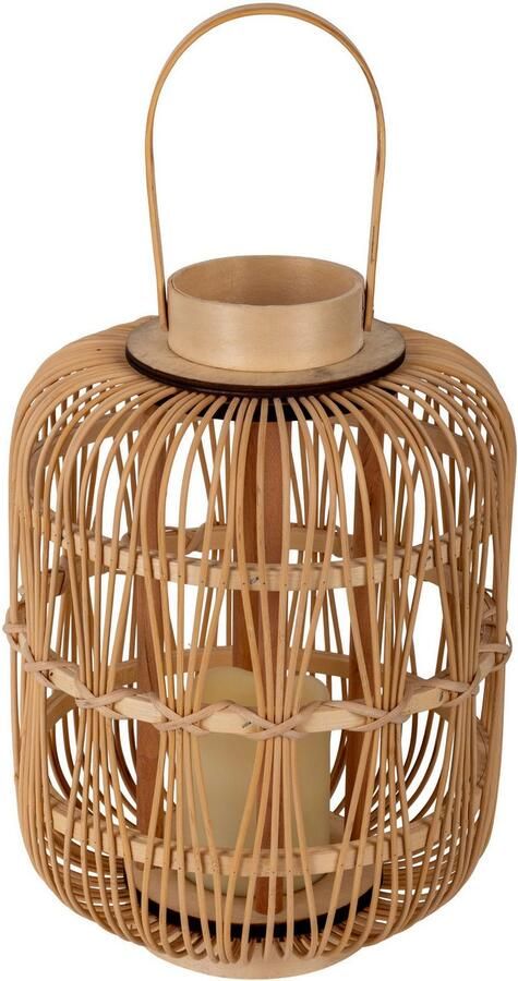 Näve Led-decoratieve verlichting Korbinian Rattankorf naturel met handvat incl. 1x LED-kaars warm wit timer IP20 (1 stuk) - Foto 8