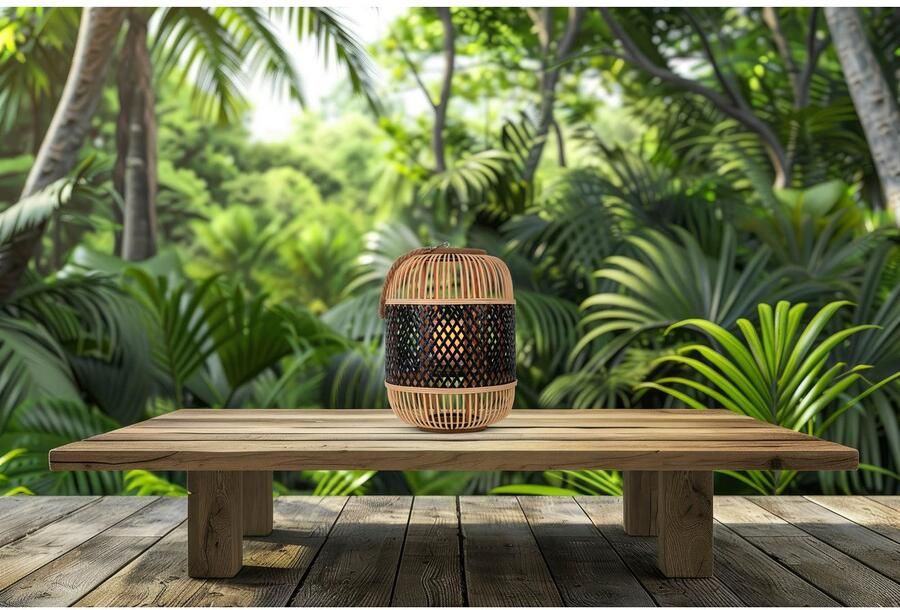 Näve Led-decoratieve verlichting Korbinian Rattankorf naturel zwart met handvat incl. solarkaars met vlameffect - Foto 5