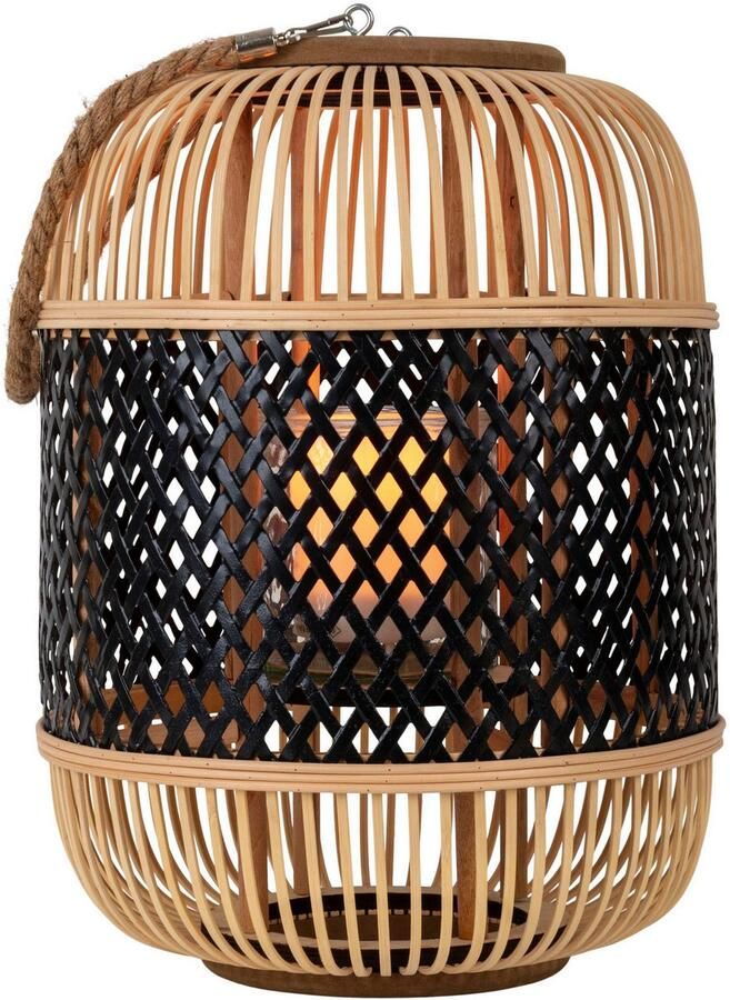 Näve Led-decoratieve verlichting Korbinian Rattankorf naturel zwart met handvat incl. solarkaars met vlameffect - Foto 4