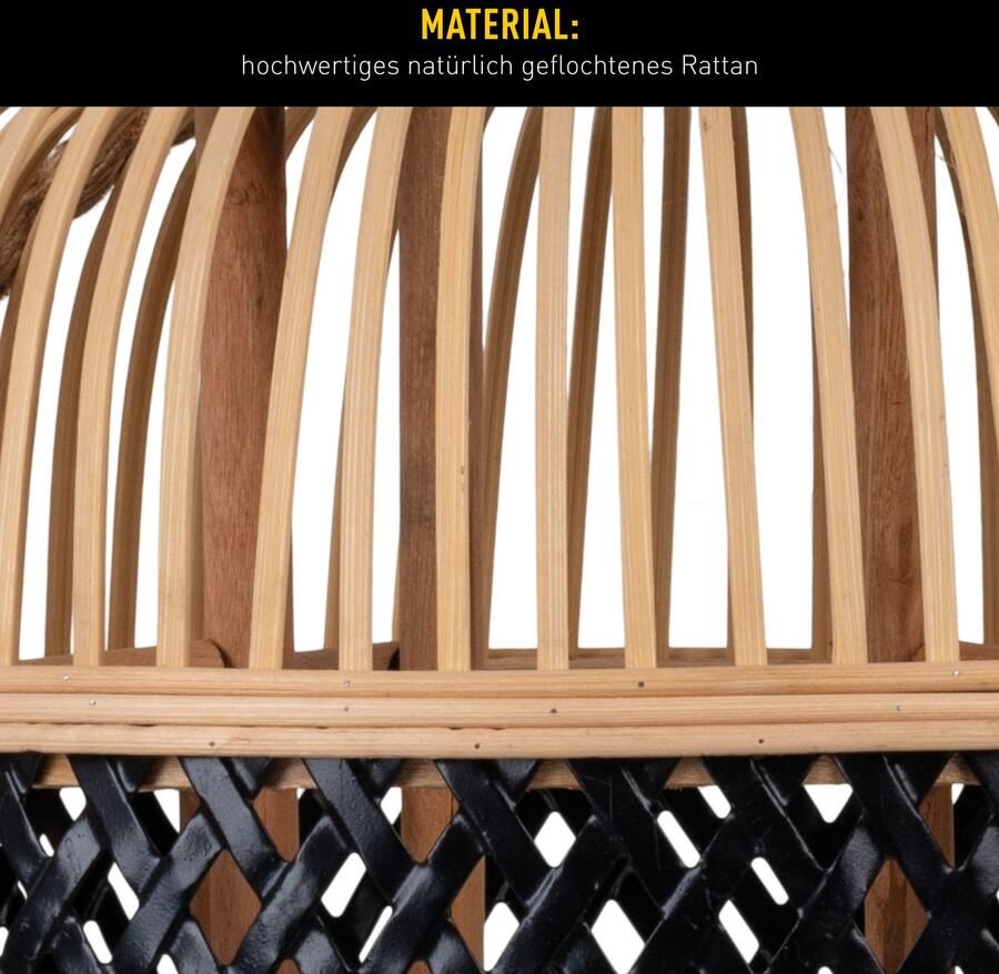 Näve Led-decoratieve verlichting Korbinian Rattankorf naturel zwart met handvat incl. solarkaars met vlameffect - Foto 2