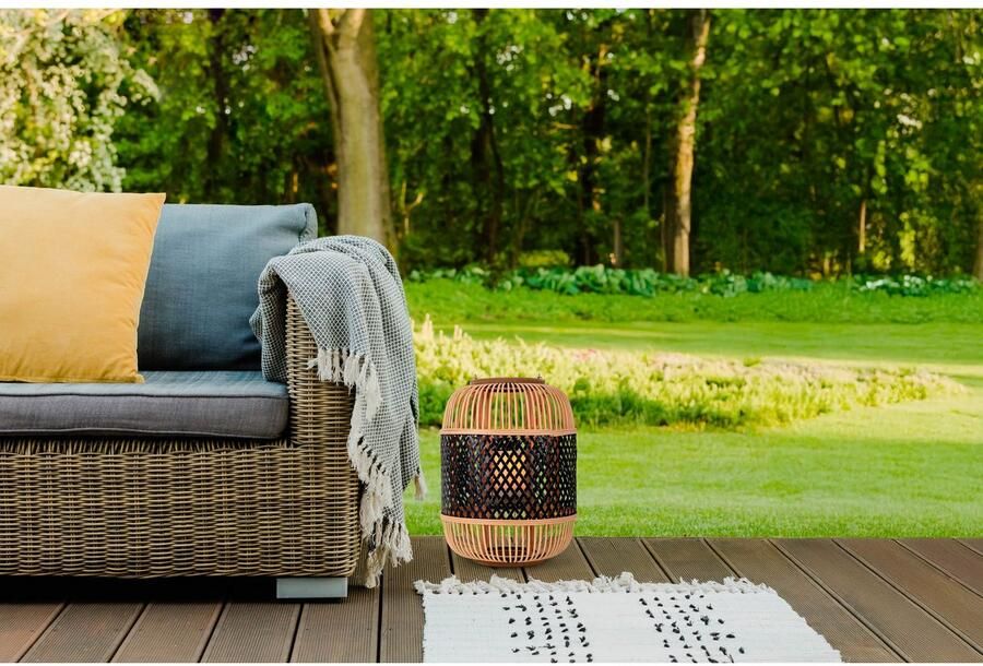 Näve Led-decoratieve verlichting Korbinian Rattankorf naturel zwart met handvat incl. solarkaars met vlameffect - Foto 6